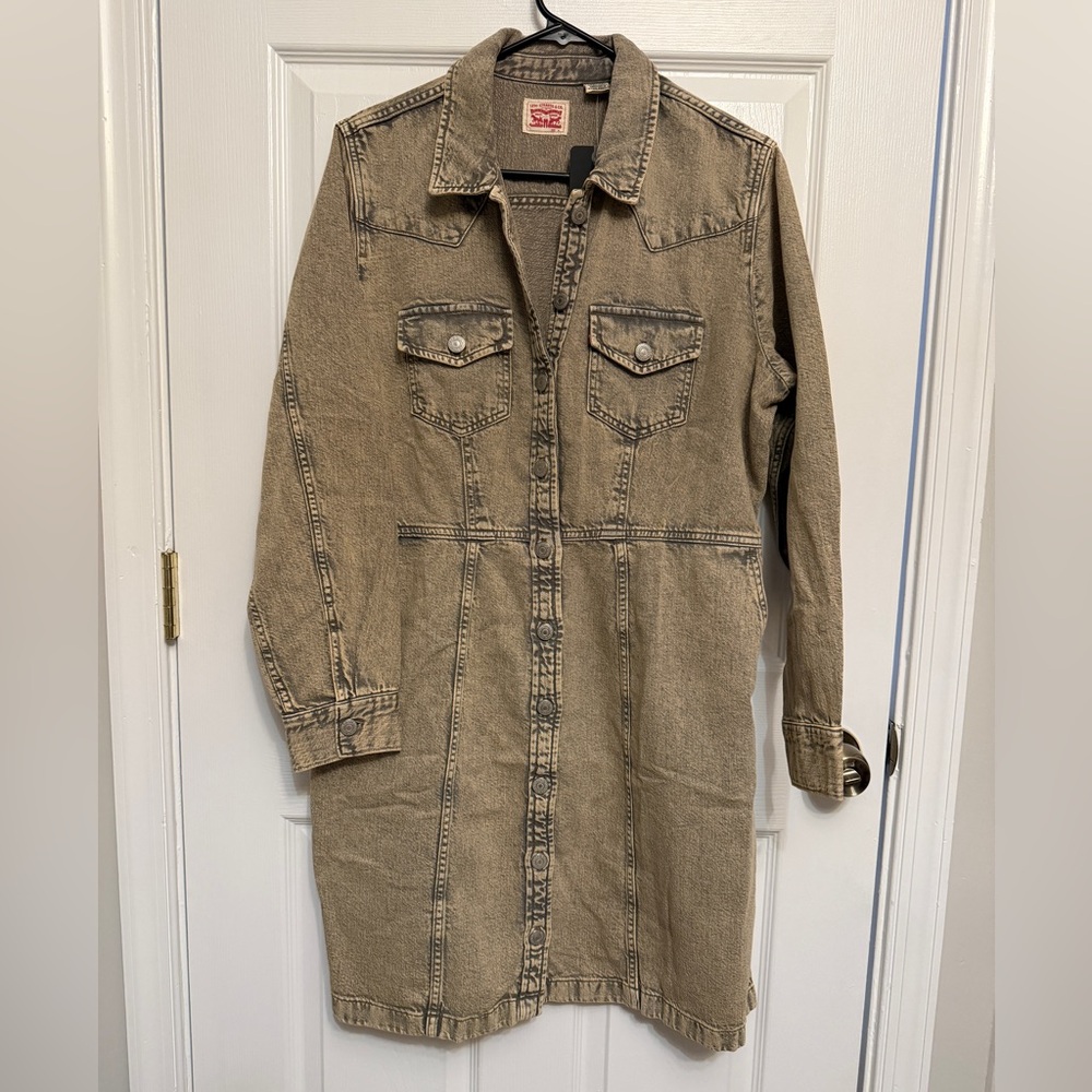 Levi's Beige/Charcoal Denim Button-Up Dress